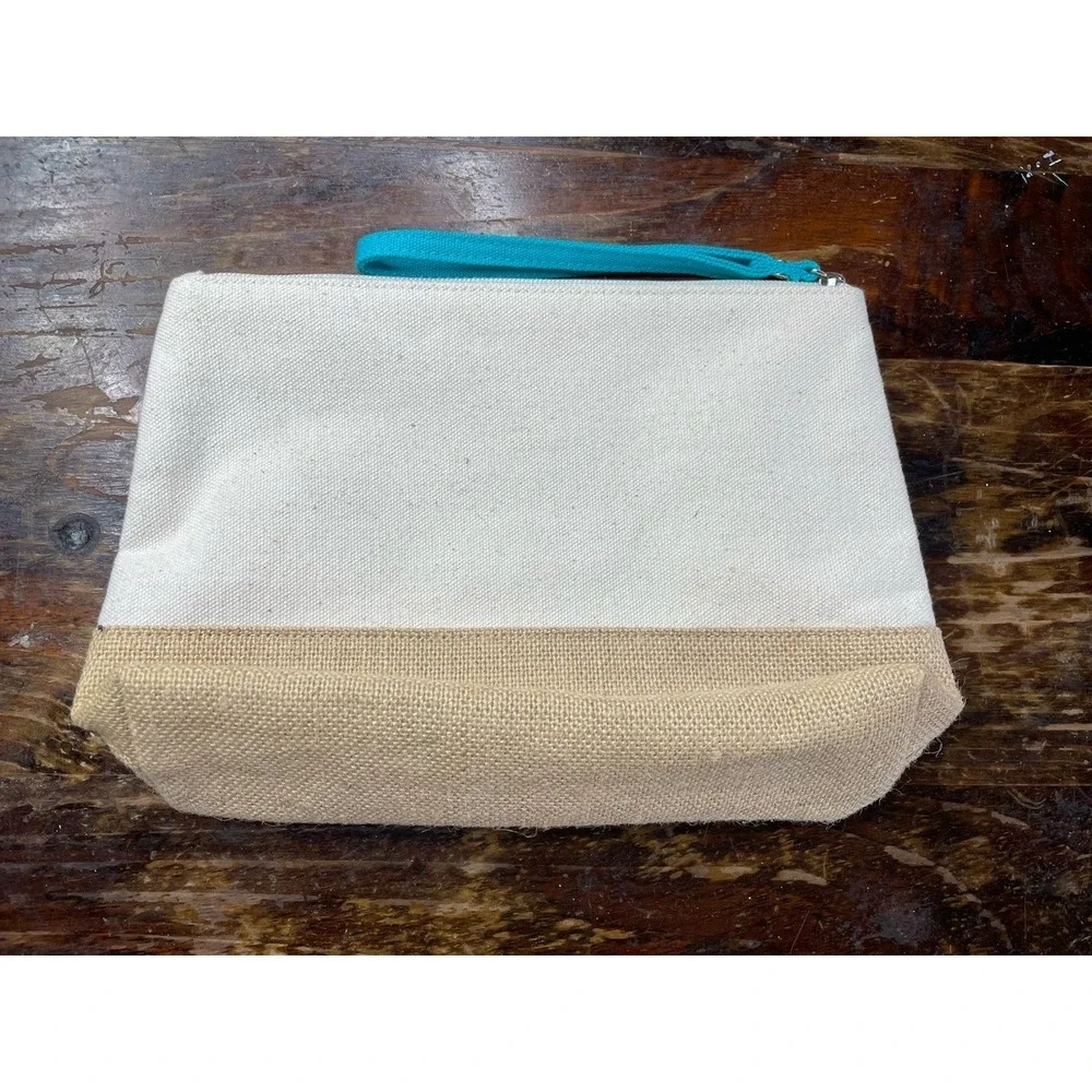 Ralph by Ralph Lauren Canvas Travel Pouch Makeup Case w/ Zipper White & Blue New